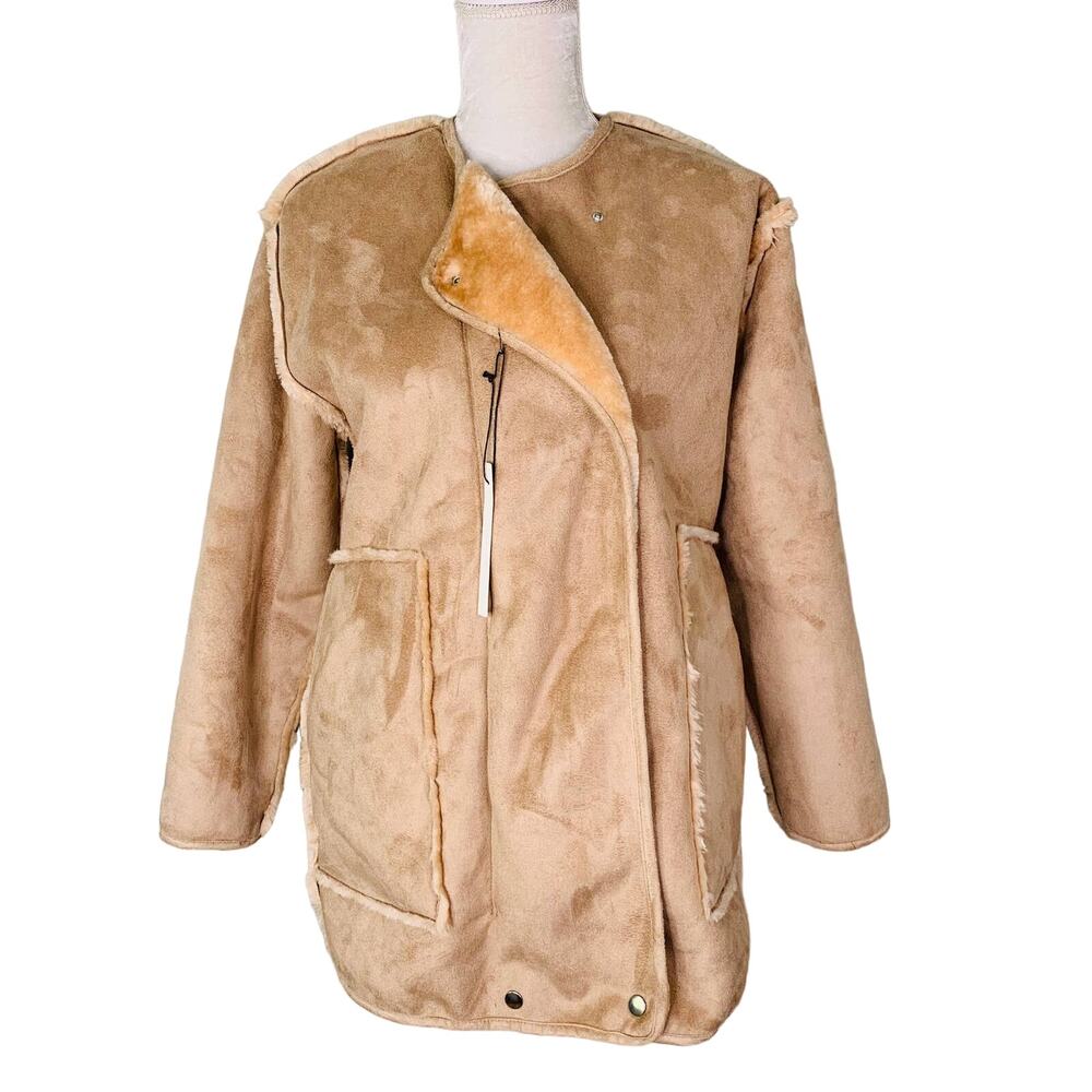 Love Tree Jacket Large Reversible Sherpa Tan Zipper Faux Fur New